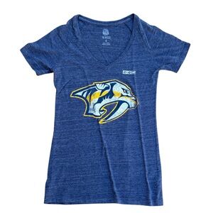 Nashville Predators CCM Women’s V-Neck T-Shirt Small Blue NHL Hockey Fan Gear